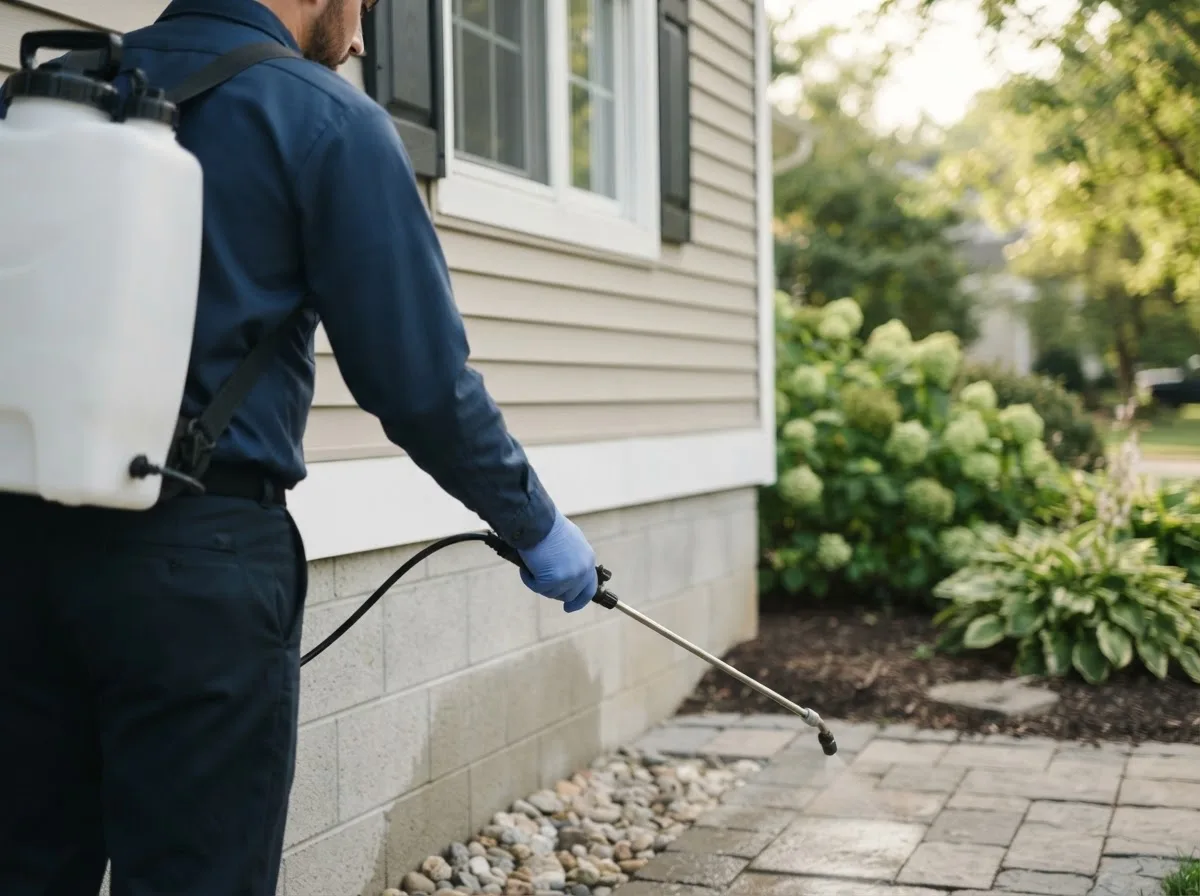 Pest control technician inspecting a home in Cornell, MI